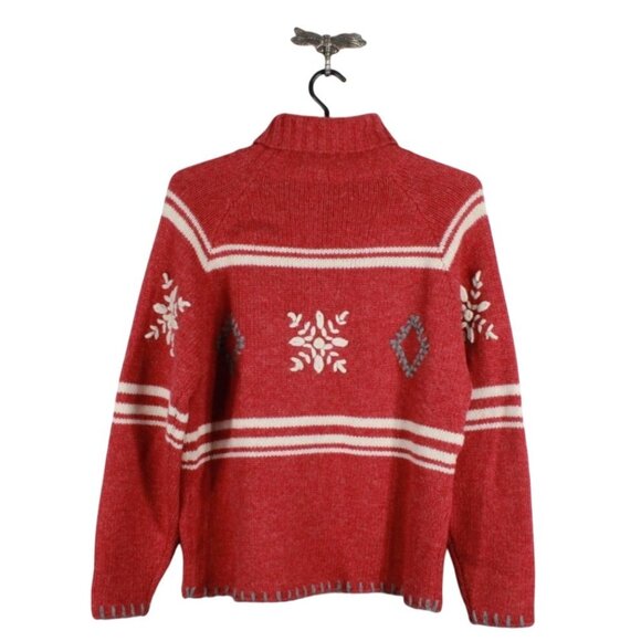 Vintage EMS Womens Red Wool Snowflake Sweater Size M Nordic Knit Warm Winter Top - Picture 4 of 8